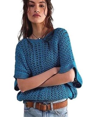 NEW We The Free Sophia Sweater Tee in Ocean Palace Size Small